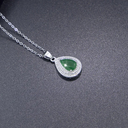925 Sterling Silver Green Stone Jewelry Set | Zirconia Necklace Earrings Bracelet Ring | USA