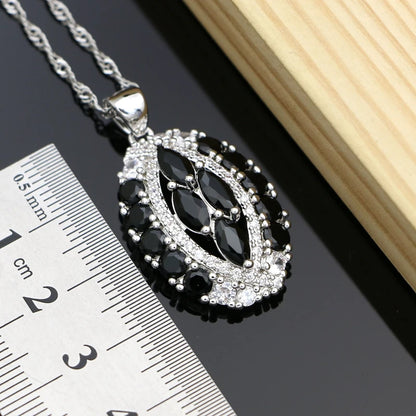 Vintage Punk Women 925 Silver Jewelry Sets Black Stone Hyperbole Design Earrings Fashion Suit Necklace Sets Dropshipping