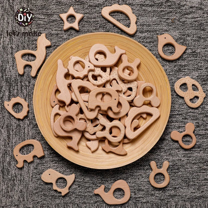 5-Pack Wooden Teether Set | BPA Free Animal Shapes | Hedgehog & Bird | USA
