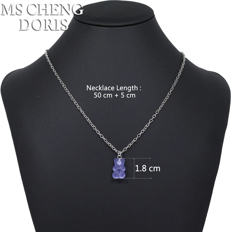 Handmade Cute Resin Gummy Bear Necklace | 33 Styles Colors | Women Girl