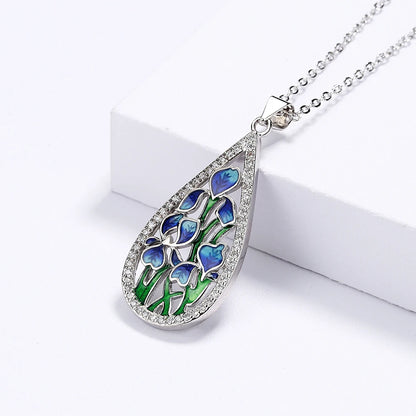 925 Silver Blue Flower Enamel Necklace | Handmade Pendant | USA Australia