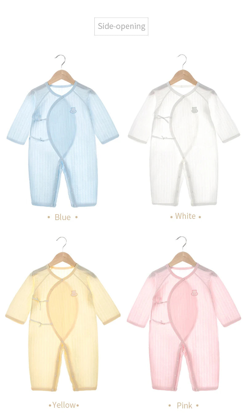 Baby Thin Summer Jumpsuit Clothes Short Sleeve Romper Boy Newborn Solid Girl Sleep Gown Infant Organic Cotton Rompers