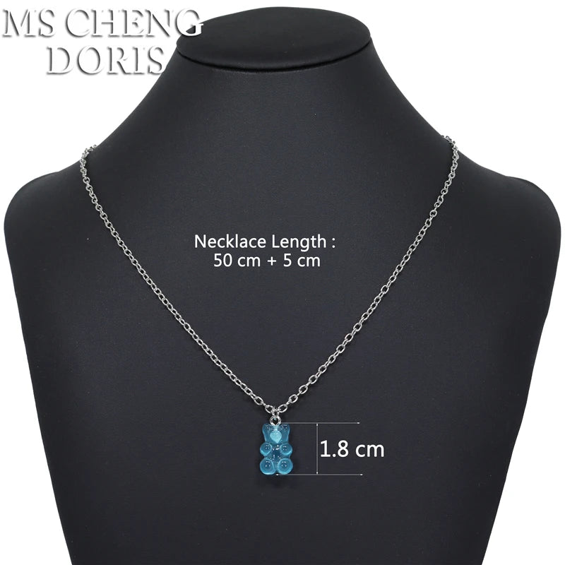 Handmade Cute Resin Gummy Bear Necklace | 33 Styles Colors | Women Girl