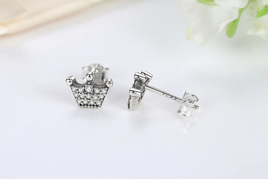925 Sterling Silver Crystal Earrings - Rose Gold Crown Heart Bee Set