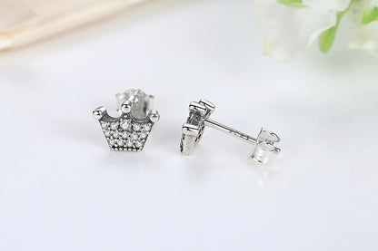 925 Sterling Silver Crystal Earrings - Rose Gold Crown Heart Bee Set