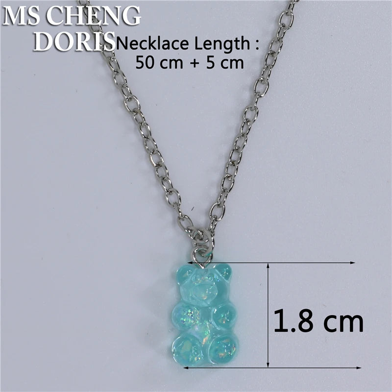 Handmade Cute Resin Gummy Bear Necklace | 33 Styles Colors | Women Girl