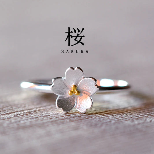 Cherry Blossom Sterling Silver Ring | Adjustable Open Design | Women | USA