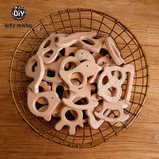5-Pack Wooden Teether Set | BPA Free Animal Shapes | Hedgehog & Bird | USA