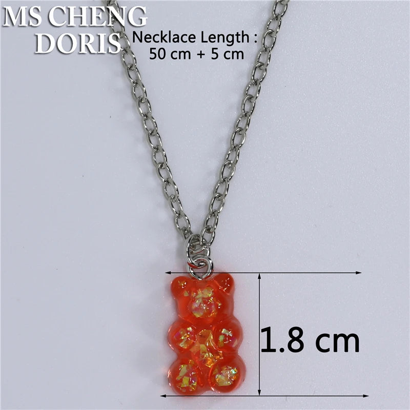 Handmade Cute Resin Gummy Bear Necklace | 33 Styles Colors | Women Girl