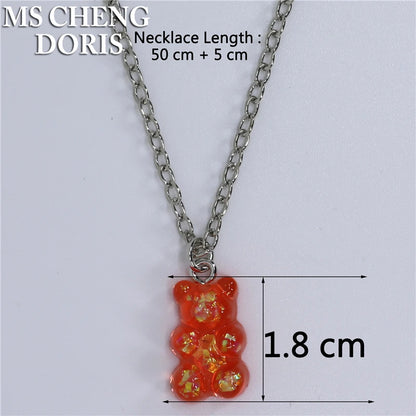 Handmade Cute Resin Gummy Bear Necklace | 33 Styles Colors | Women Girl