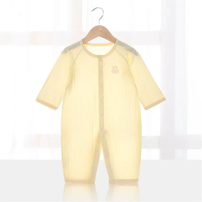 Baby Thin Summer Jumpsuit Clothes Short Sleeve Romper Boy Newborn Solid Girl Sleep Gown Infant Organic Cotton Rompers