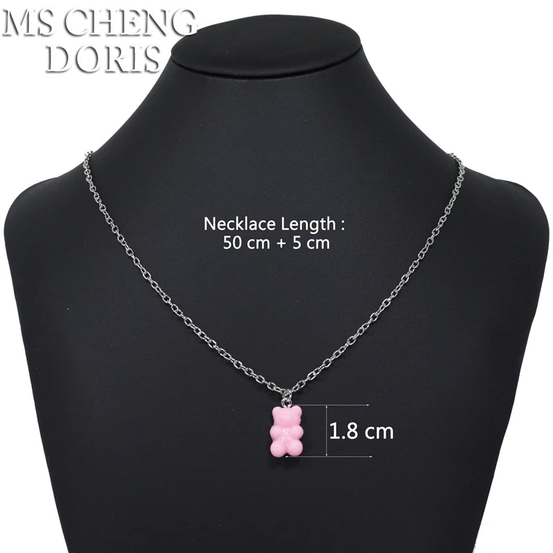 Handmade Cute Resin Gummy Bear Necklace | 33 Styles Colors | Women Girl