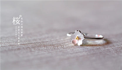Cherry Blossom Sterling Silver Ring | Adjustable Open Design | Women | USA
