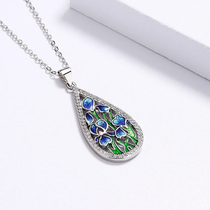 925 Silver Blue Flower Enamel Necklace | Handmade Pendant | USA Australia