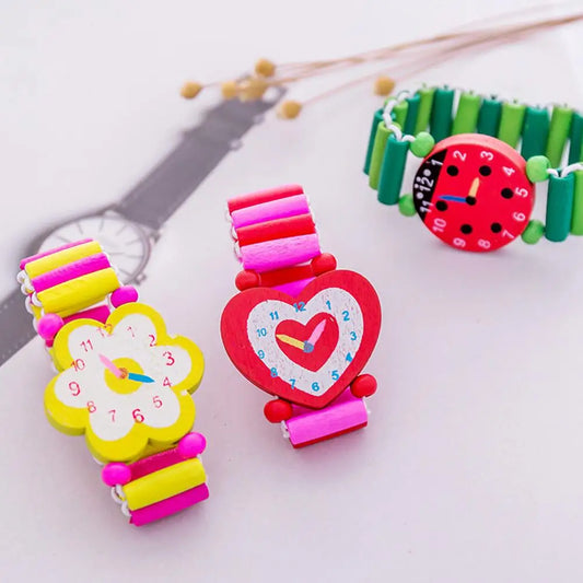 Kids Colorful Wood Watch Bracelet | Girls Elastic Wristband Toy | Birthday Gift | USA