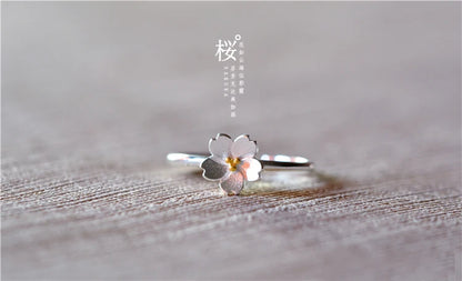 Cherry Blossom Sterling Silver Ring | Adjustable Open Design | Women | USA