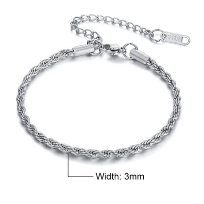 Unisex Rope Chain Bracelet | Stainless Steel Twisted Links | Women Men | USA