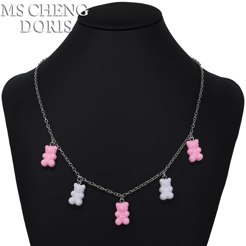 Handmade Cute Resin Gummy Bear Necklace | 33 Styles Colors | Women Girl