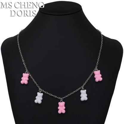 Handmade Cute Resin Gummy Bear Necklace | 33 Styles Colors | Women Girl