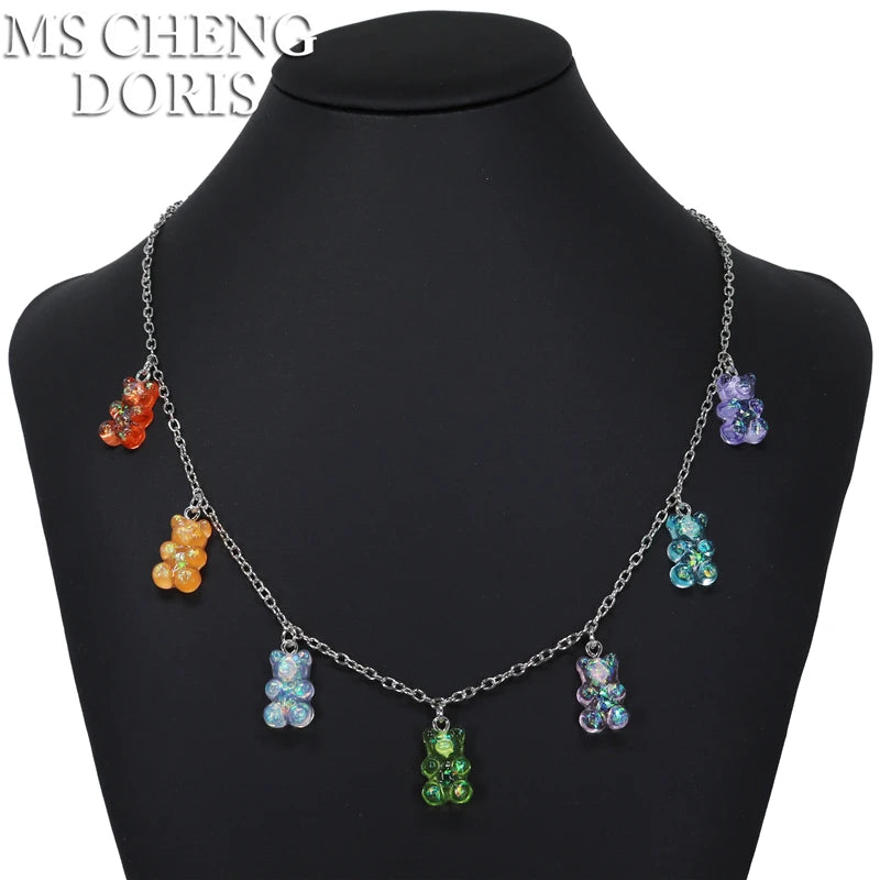 Handmade Cute Resin Gummy Bear Necklace | 33 Styles Colors | Women Girl
