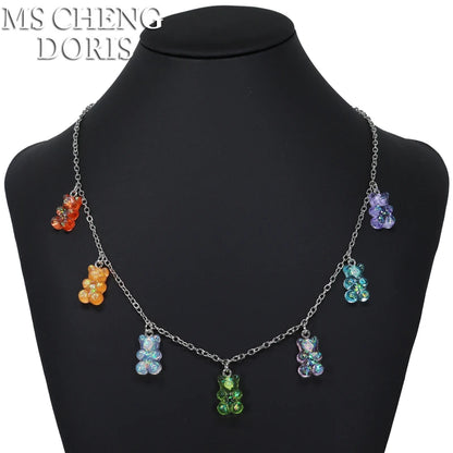 Handmade Cute Resin Gummy Bear Necklace | 33 Styles Colors | Women Girl