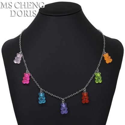 Handmade Cute Resin Gummy Bear Necklace | 33 Styles Colors | Women Girl