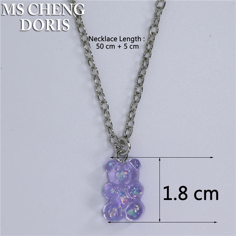 Handmade Cute Resin Gummy Bear Necklace | 33 Styles Colors | Women Girl