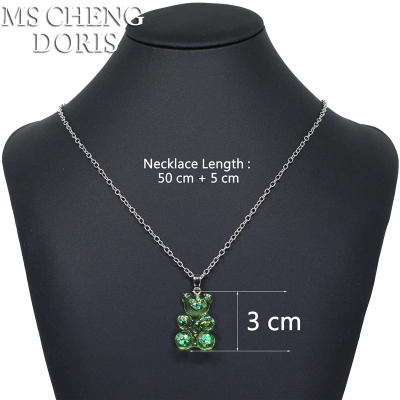 Handmade Cute Resin Gummy Bear Necklace | 33 Styles Colors | Women Girl