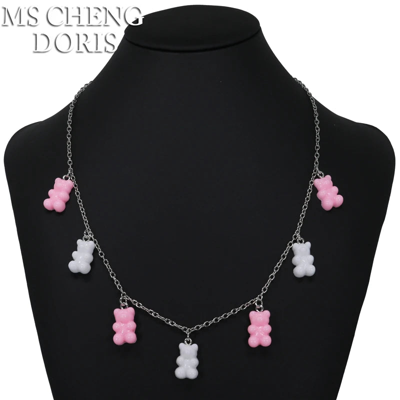 Handmade Cute Resin Gummy Bear Necklace | 33 Styles Colors | Women Girl