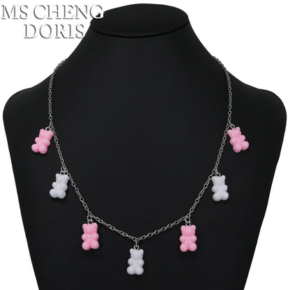 Handmade Cute Resin Gummy Bear Necklace | 33 Styles Colors | Women Girl