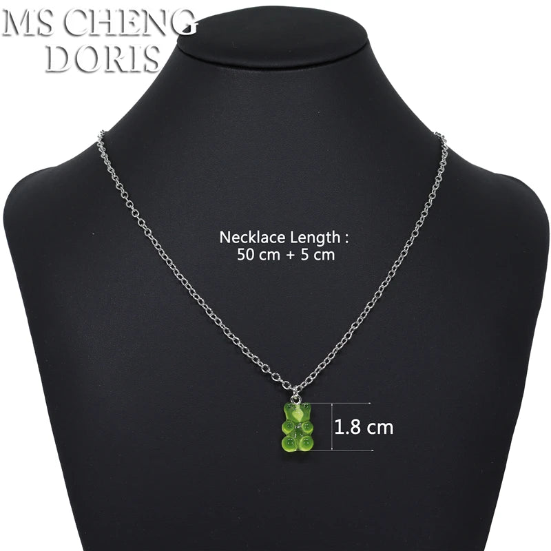 Handmade Cute Resin Gummy Bear Necklace | 33 Styles Colors | Women Girl
