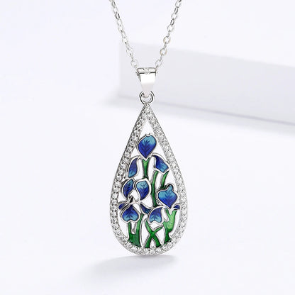 925 Silver Blue Flower Enamel Necklace | Handmade Pendant | USA Australia