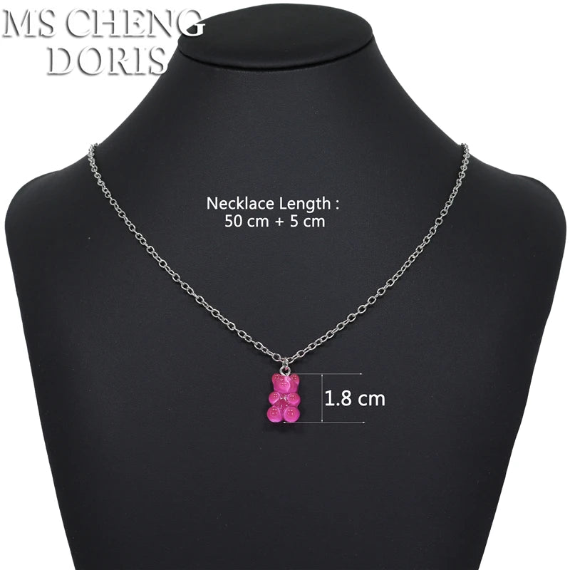 Handmade Cute Resin Gummy Bear Necklace | 33 Styles Colors | Women Girl