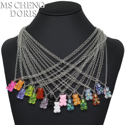 Handmade Cute Resin Gummy Bear Necklace | 33 Styles Colors | Women Girl