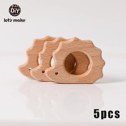 5-Pack Wooden Teether Set | BPA Free Animal Shapes | Hedgehog & Bird | USA