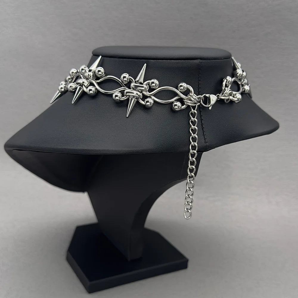 Handmade Punk Rock Spike Cross Choker | Double Layer Chain | Women Men |  Worldwide Shipping