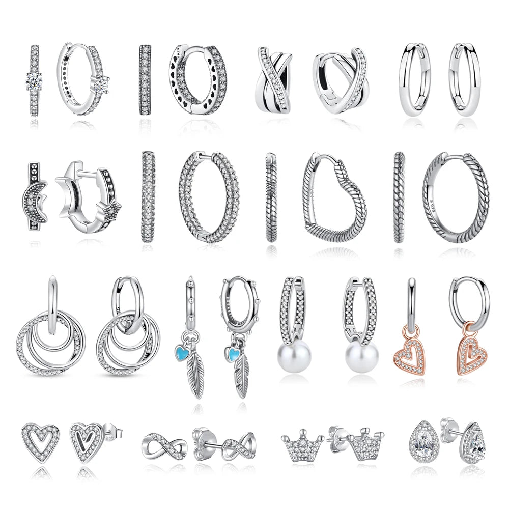 925 Sterling Silver Crystal Earrings - Rose Gold Crown Heart Bee Set