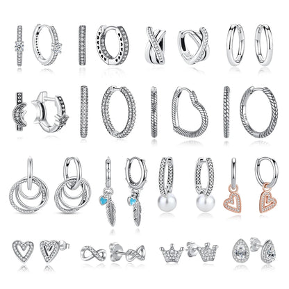 925 Sterling Silver Crystal Earrings - Rose Gold Crown Heart Bee Set