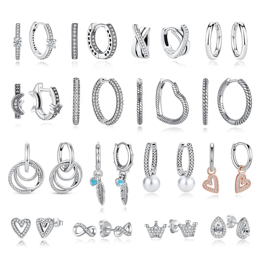 925 Sterling Silver Crystal Earrings - Rose Gold Crown Heart Bee Set