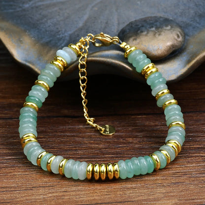 Natural Stone Beaded Bracelet | Colorful Bohemian Gold Chain | Women | USA