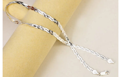 S925 Silver Necklace for Women Italian Craftsmanship Tri Color Silver Six Thread Woven Pure Collarbone Chain Fashion Jewelry