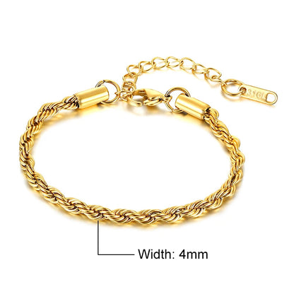 Unisex Rope Chain Bracelet | Stainless Steel Twisted Links | Women Men | USA