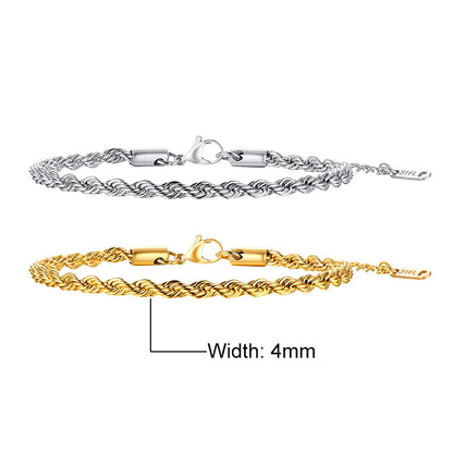 Unisex Rope Chain Bracelet | Stainless Steel Twisted Links | Women Men | USA