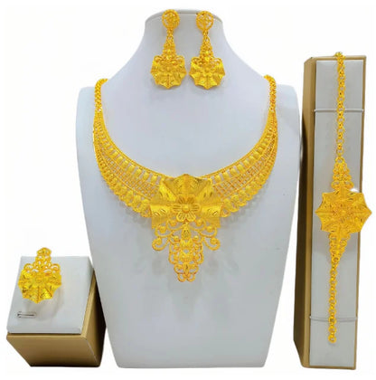 Luxury Dubai Gold Wedding Jewelry Set | African Bridal Gift 4-Piece | USA Australia