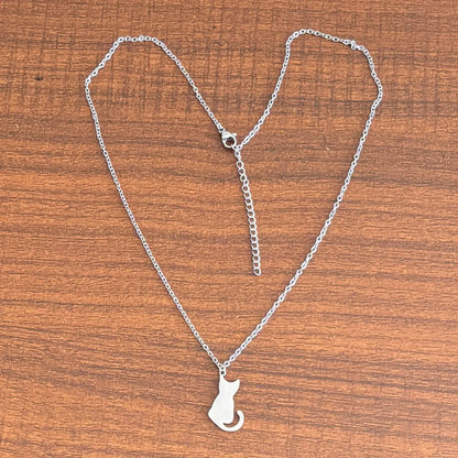 Stainless Steel Cat Pendant Necklace | Hypoallergenic Cute Kitten Charm | Women