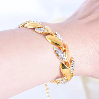 Hip Hop Leaf Bracelet | Gold Crystal Stone Pendant Adjustable Chain | USA