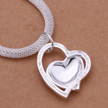 Silver Color Plated Gorgeous Charm Fashion Charm Heart Wedding Lady Love Necklace Noble Luxury 18 Inches Silver Jewelry