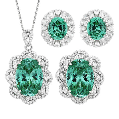 Sparkling Green Tourmaline Pendant Necklace Earrings Ring for Women Gemstone Cocktail Party Fine Jewelry Sets Anniversary Gift
