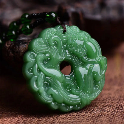 Green Jade Dragon Pendant Necklace | Hand-Carved Chinese Amulet | USA Australia