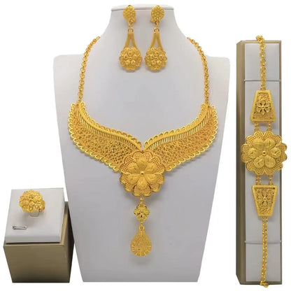 Luxury Dubai Gold Wedding Jewelry Set | African Bridal Gift 4-Piece | USA Australia